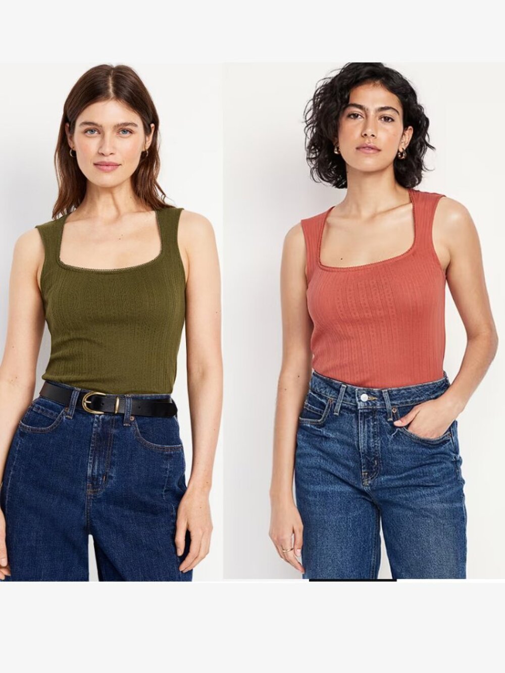 Old Navy 2-Pack Trapeze-Neck Pointelle Tops Olive green and Coral (M) NWT!